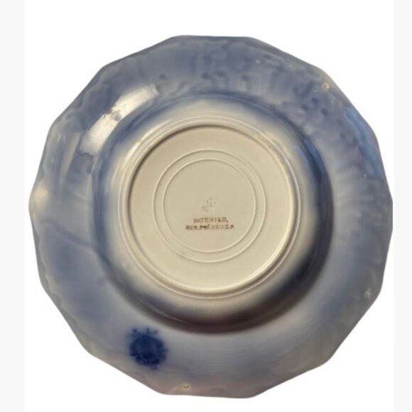 Vintage Grindley Argyle Pattern Flow Blue Bowl with Gold Accents  4 Pieces  VGUC - Picture 2 of 16